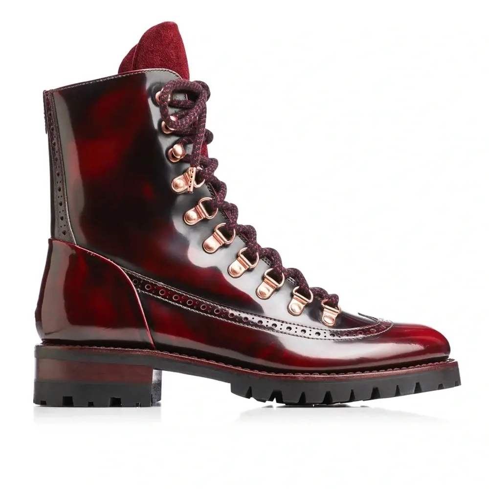 NIB Angela Scott Mr. Bernard Bordeaux Boots 37.5 - Picture 7 of 9